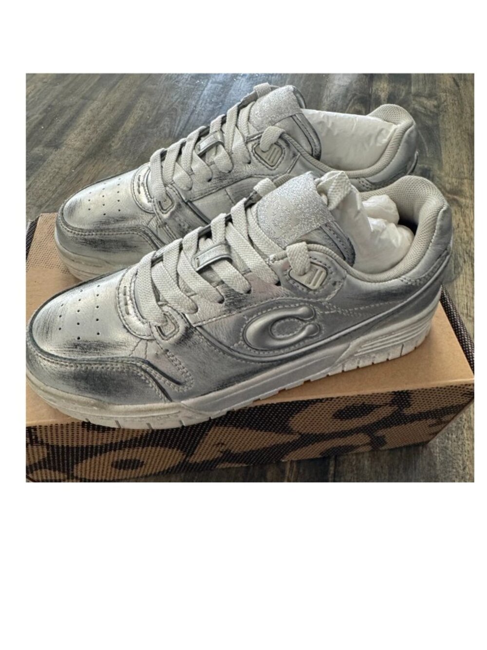 COACH SoHo Sneakers Distressed Silver NEW IN BOX Size 6.5B 6.5